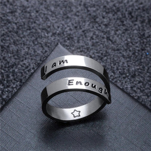"I am enough" Metal Fashion Wrap Ring. Remind yourself every time you wear it, or gift it to someone who can use the boost.