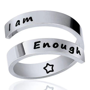 "I am enough" Metal Fashion Wrap Ring. Remind yourself every time you wear it, or gift it to someone who can use the boost.